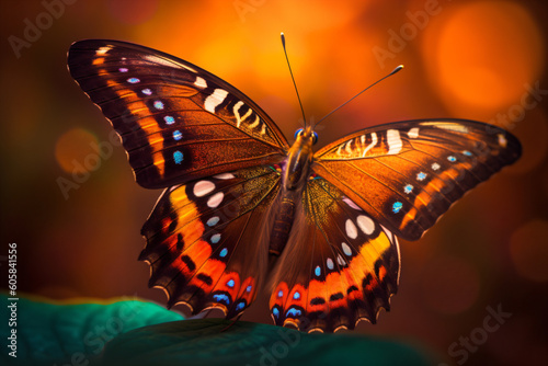 A close up of a butterfly on a leaf Generative Ai