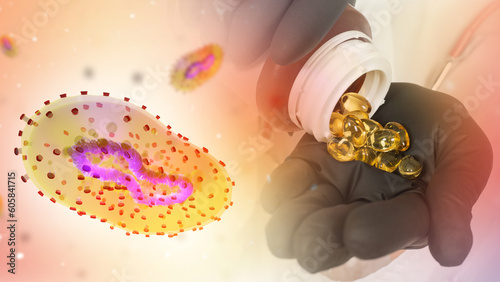 Wallpaper Mural Vitamins for immunity. Pills in doctor's hand. Virus molecule. Infectious bacterium. Yellow vitamins for health. Fight against disease. Flu medicine. Vitamins for better health. Medical preparations Torontodigital.ca