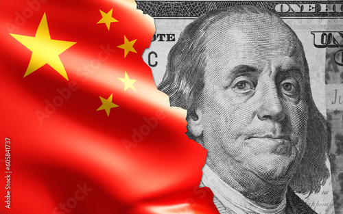 Flag of China. Dollar bankn...