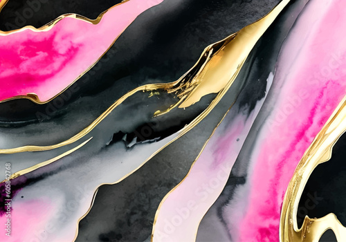 Vector black pink white gold marble painting watercolor background