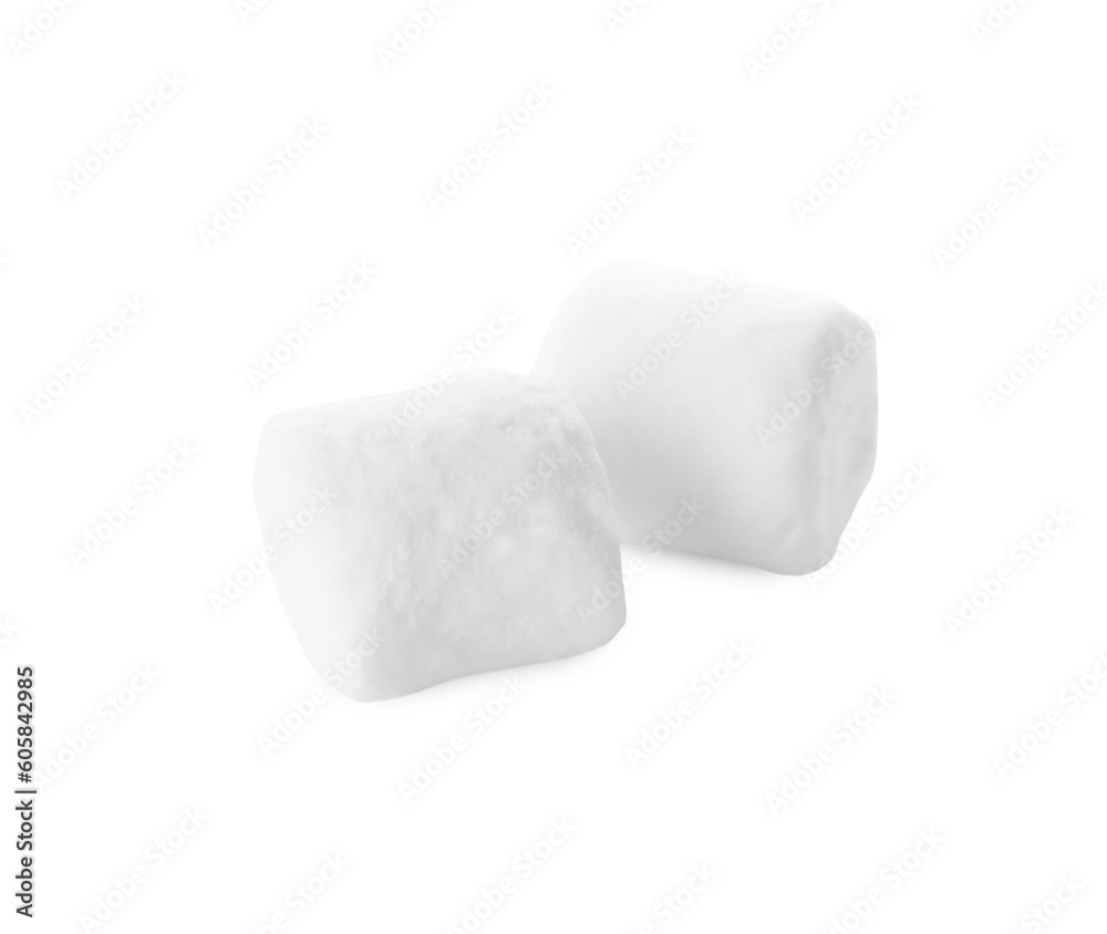 Delicious sweet puffy marshmallows isolated on white Delicious sweet puffy marshmallows isolated on white