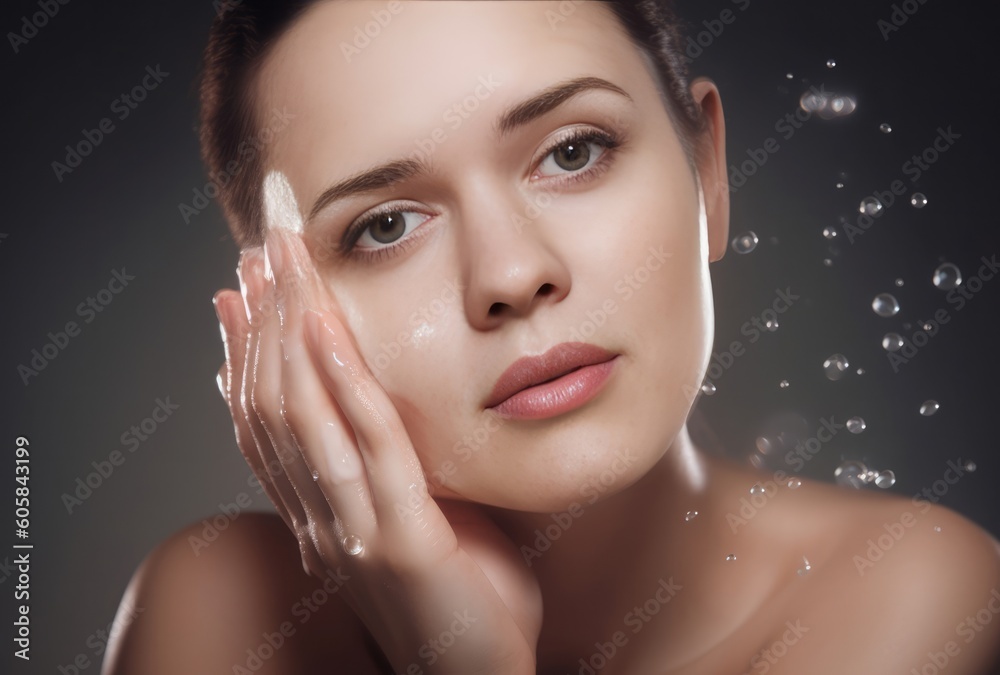 Naklejka premium Young beautiful woman as a skin care model - made with Generative AI tools