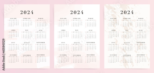Calendar 2024, Calendar 2024 - Week Starts Sunday Beauty Design Planner Template.