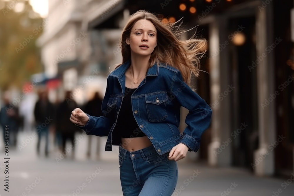 Young beautiful woman in a hurry  - made with Generative AI tools