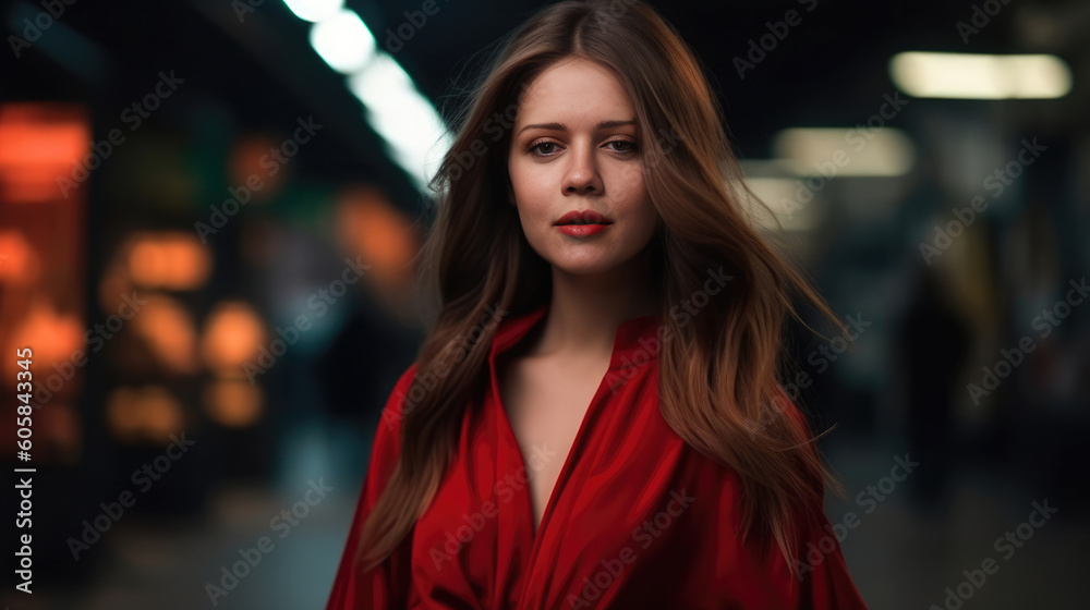 Young pretty woman in a red dress - made with Generative AI tools