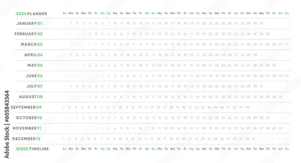 2024 Yearly Planner. Classic White Design, Monthly Grid Calendar Template. Vector Illustration. Management, Office and Study Organizer. 2024 Yearly Planner. Classic White Design, Monthly Grid Calendar Template. Vector Illustration. Management, Office and Study Organizer.