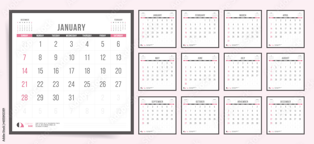 2024 Calendar. Minimal Square Design for Yearly Planning. Classic Template Suitable for Business or Personal Use, Desk or Wall Display. 2024 Calendar. Minimal Square Design for Yearly Planning. Classic Template Suitable for Business or Personal Use, Desk or Wall Display.