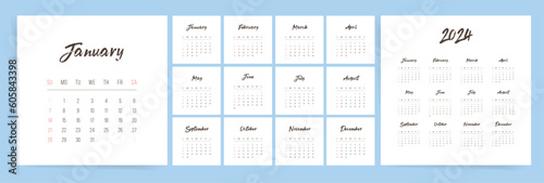 2024 Square Calendar Design. Minimal Template for Monthly and Quarterly Planning. Perfectly Suited for Business or Personal.