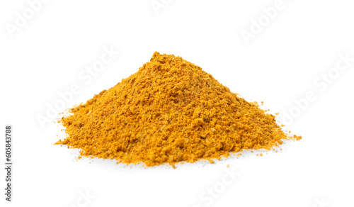 Heap of curry powder isolated on white