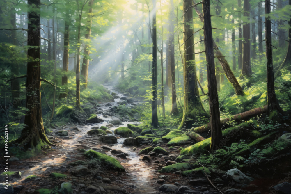 Luminous Depth: Mountainous Forest Pointillism Created with Generative AI Luminous Depth: Mountainous Forest Pointillism Created with Generative AI
