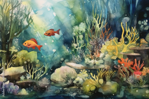 Textured Marine Landscape: Mixed-Media Underwater Art created with Generative AI