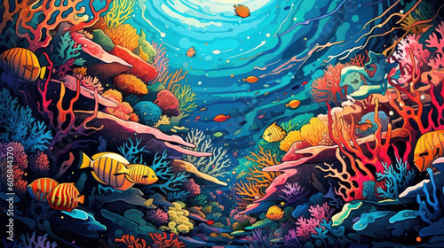 Graphic Coral Reef  Bold Lines and Vibrant Colors Background Created with Generative AI