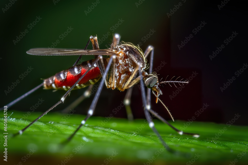 Fototapeta premium A close up of a mosquito on a leaf. Generative AI.