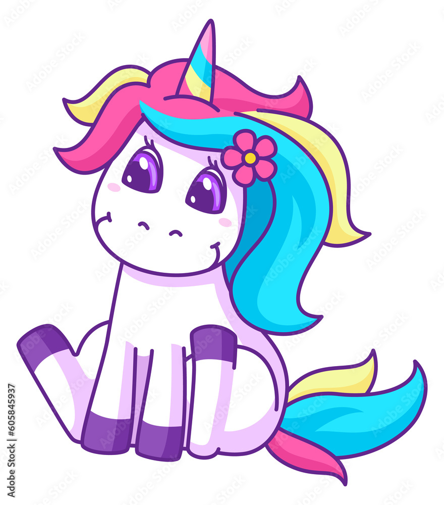 Cute unicorn character with flower. Fantasy creature Cute unicorn character with flower. Fantasy creature