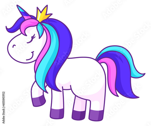 Princess unicorn. Cute magic animal. Fairytale character