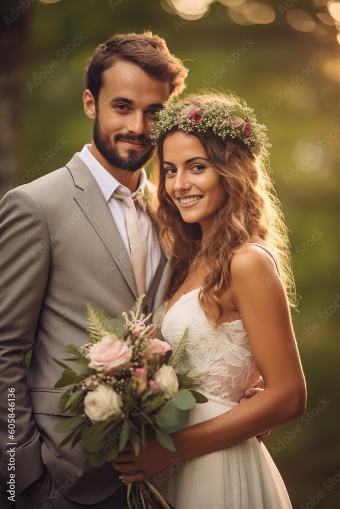 Portrait romantic wedding couple AI Generative Portrait romantic wedding couple AI Generative