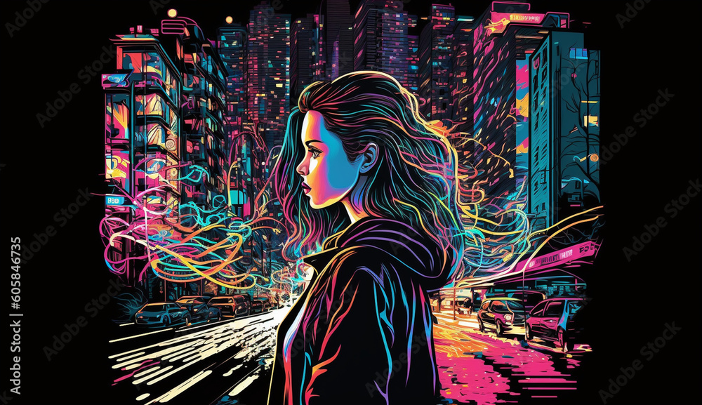 Futuristic American girl, Digital art, AI generative
