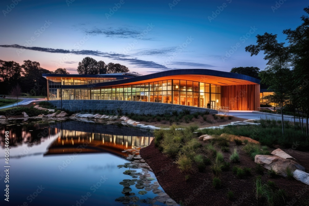 Fototapeta premium Portrait beautiful futuristic building AI Generative