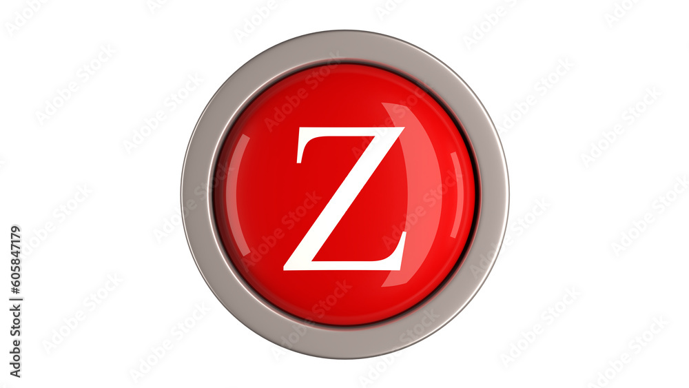 Red Button 3d with letter Z white color on top, 3d button PNG isolated white background Red Button 3d with letter Z white color on top, 3d button PNG isolated white background