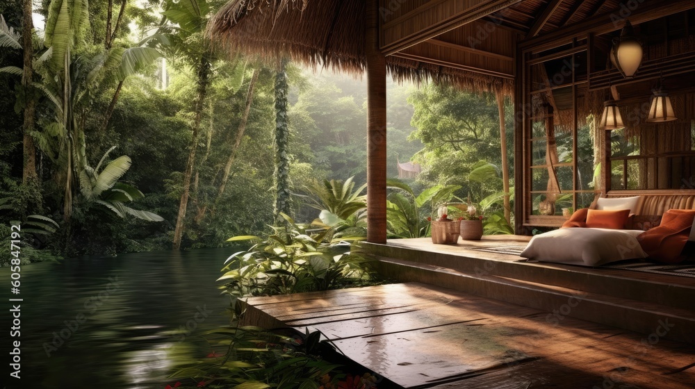Portrait beautiful view of the villa with trees AI Generative Portrait beautiful view of the villa with trees AI Generative