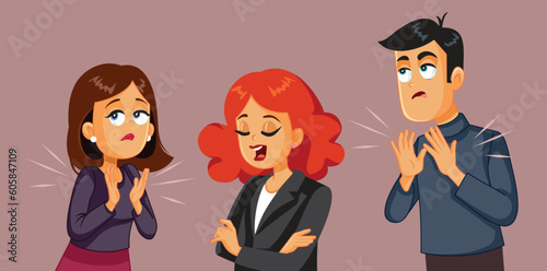 Fake Friends Congratulating their Colleague for Promotion at Work Vector Cartoon Illustration. Smug arrogant manager bragging about her performance 
 photo