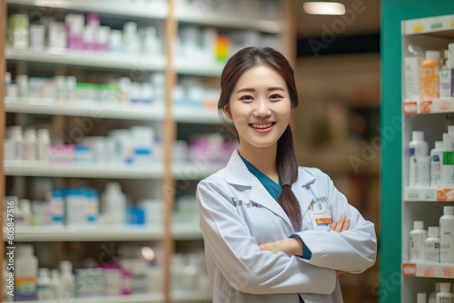 Portrait beautiful asian medical officer smiling confident AI Generative