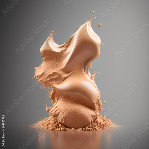 Liquid foundation splash element, fluid cosmetic cream 3d rendering