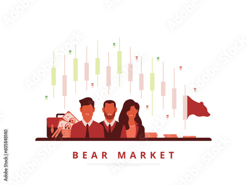 Negative reaction of people or investors for the bearish market which is shown by a candlestick chart and a bear face