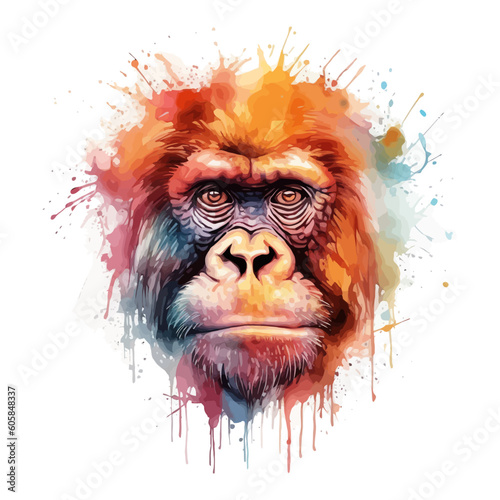 Monkey head with watercolor splashes