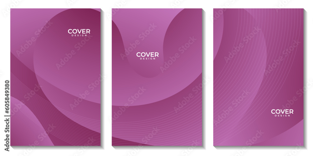 set of flyers with abstract pink wave gradient background