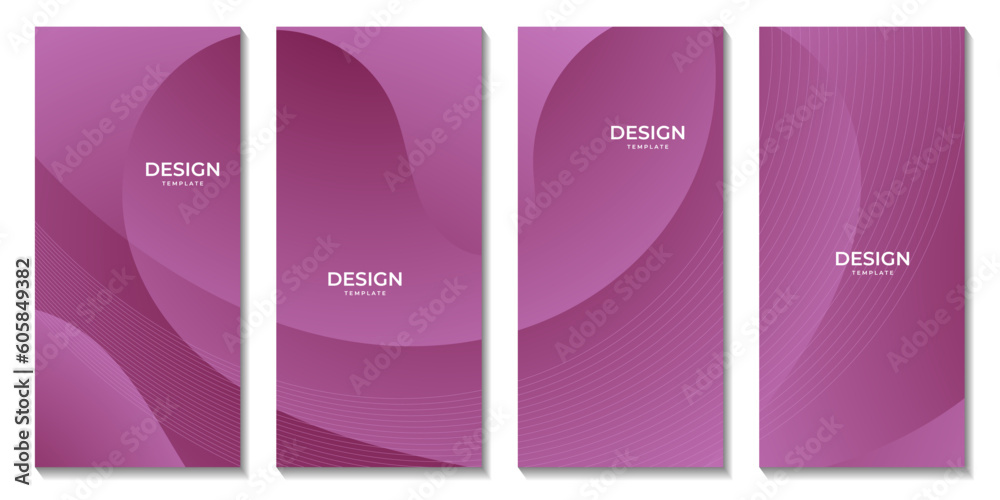 set of brochures with abstract pink wave gradient background