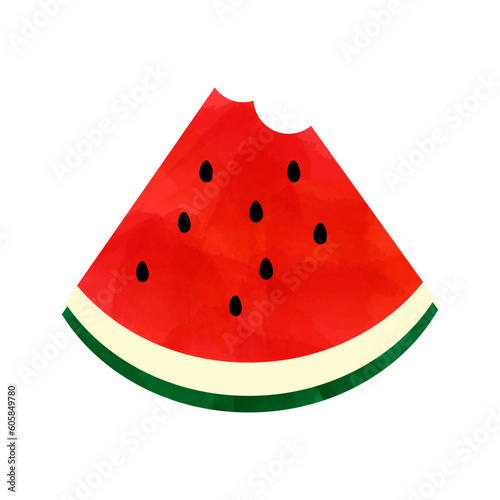 水彩風の食べかけのスライスされたスイカのイラスト