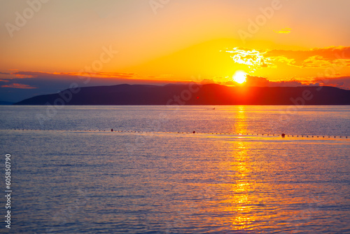 Fototapeta Naklejka Na Ścianę i Meble -  Sunset over Island Hvar in Adriatic Sea Croatia . Fantastic twilight over the island