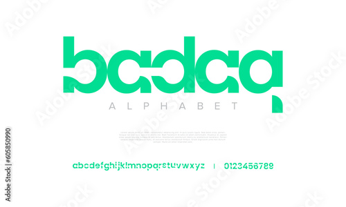 Badaq abstract digital technology logo font alphabet. Minimal modern urban fonts for logo, brand etc. Typography typeface uppercase lowercase and number. vector illustration