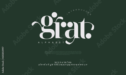 Grat elegant alphabet letters font and number. Classic Lettering Minimal Fashion Designs. Typography modern serif fonts decorative vintage design concept. vector illustration