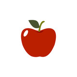 A red apple with a leaf on it