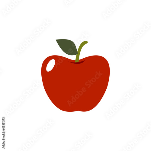 A red apple with a leaf on it