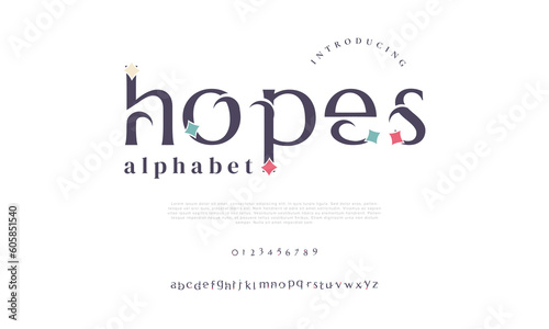 Hopes abstract digital technology logo font alphabet. Minimal modern urban fonts for logo, brand etc. Typography typeface uppercase lowercase and number. vector illustration
