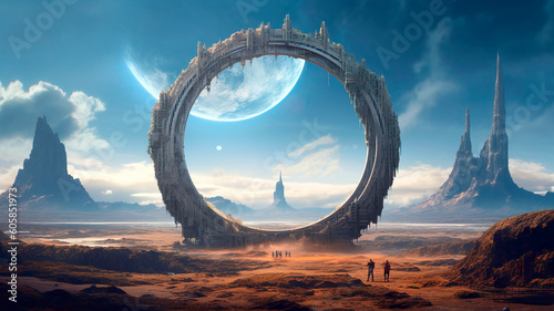 fantastic landscape with stargate, ai generated