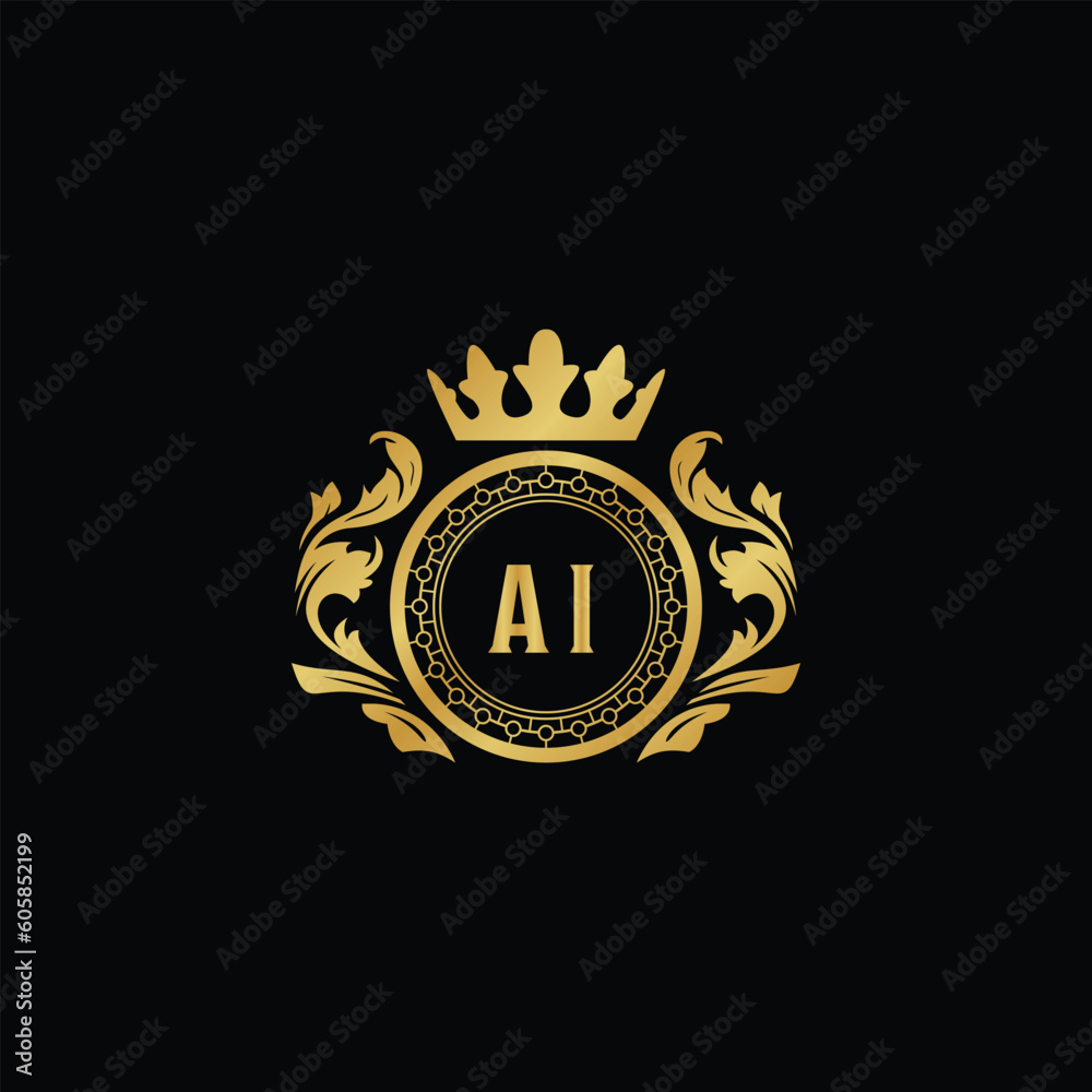 Luxury royal wing letter AA - AZ crest gold color logo vector image