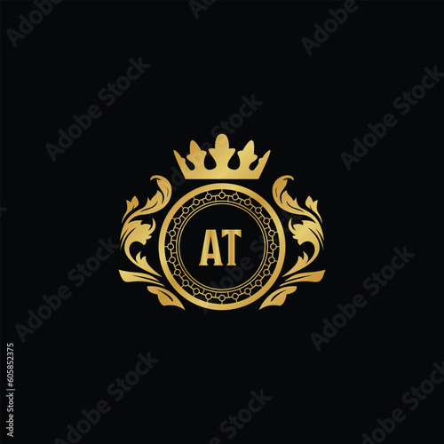 Luxury royal wing letter AA - AZ crest gold color logo vector image photo