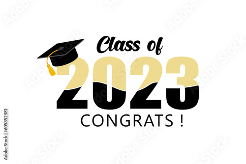 Class of 2023. Congratulations graduates typography design template for shirt, stamp, logo, card, invitation etc. Vector illustration