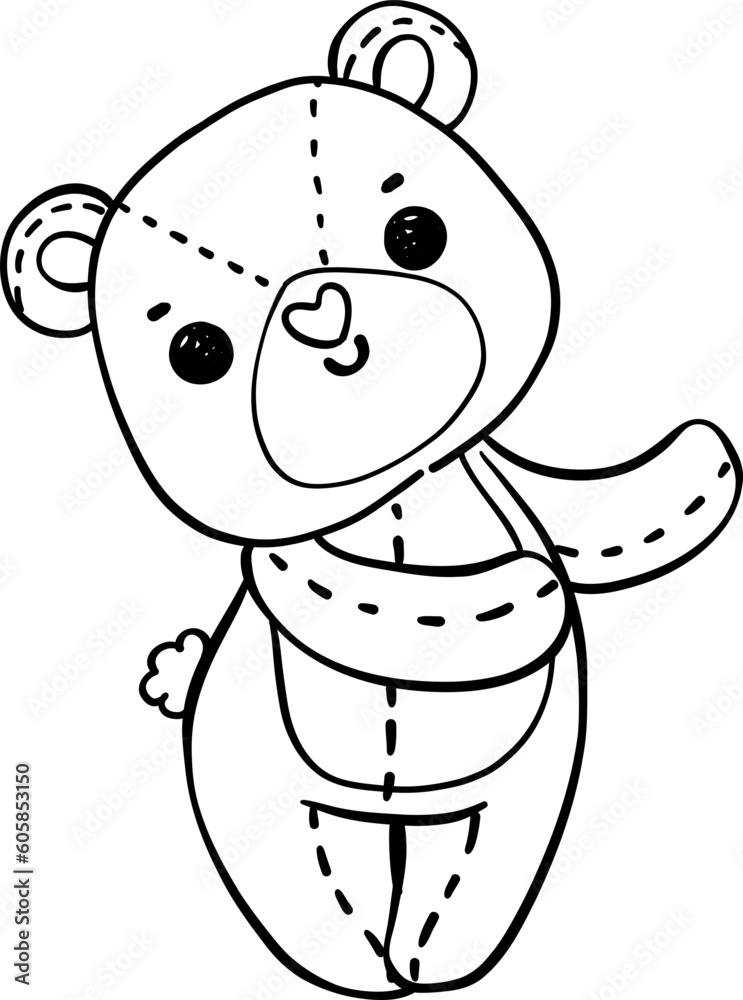Obraz premium Cute Valentine Teddy Bear doodle hand drawing cartoon character outline