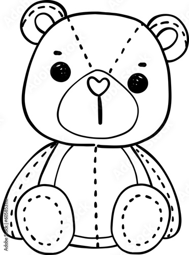 Cute Valentine Teddy Bear doodle hand drawing cartoon character outline