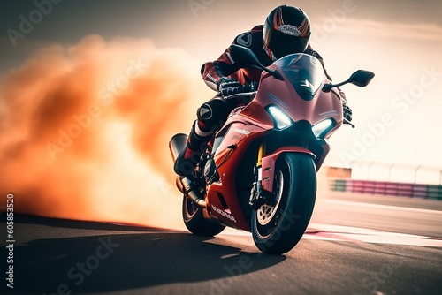 Extreme athlete Sport Motorcycles Racing on race track, Generative Ai