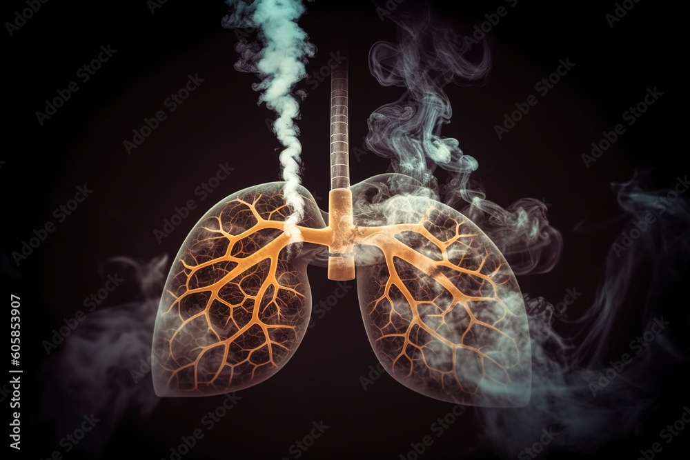 Human Lungs with smoke, Lung disease from smoking, pm 2.5 and air pollution,Human Lung model