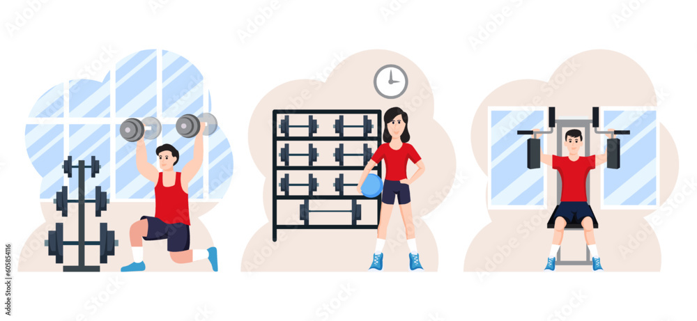 Workout Flat Bundle Design Illustration Workout Flat Bundle Design Illustration