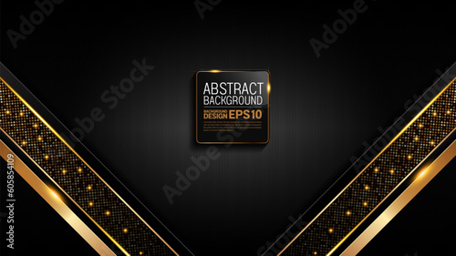 black gold background, golden light luxury image abstract, straight lines overlap layer shadow gradients space composition for banner, flyer cover layout, website template design