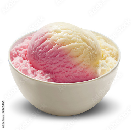 vanilla and strawberry ice cream in bowl png