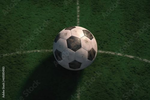 ball on the green field with soccer stadium